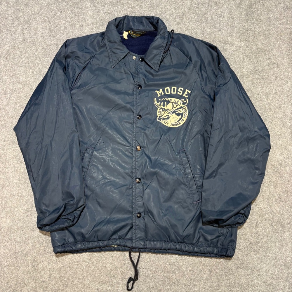 Vintage Champion Moose Loyal Order of Moose Coaches Jacket Navy Blue Fleece